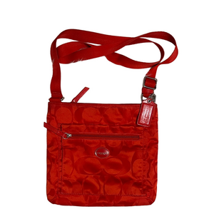 Coach Signature Nylon Crossbody Bag Orange Satin Logo Purse Iconic Designer